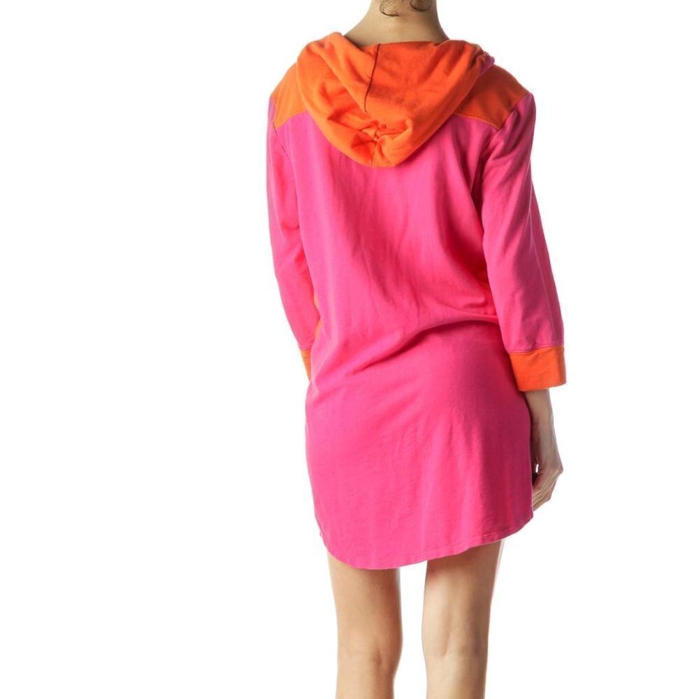 Simply Vera Vera Wang Hot Pink Orange Color Block Pullover Hooded Dress - Picture 3 of 3